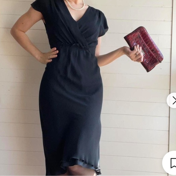 Max Studio Silk Black Midi dress with Short Sleeves | S - Picture 1 of 10